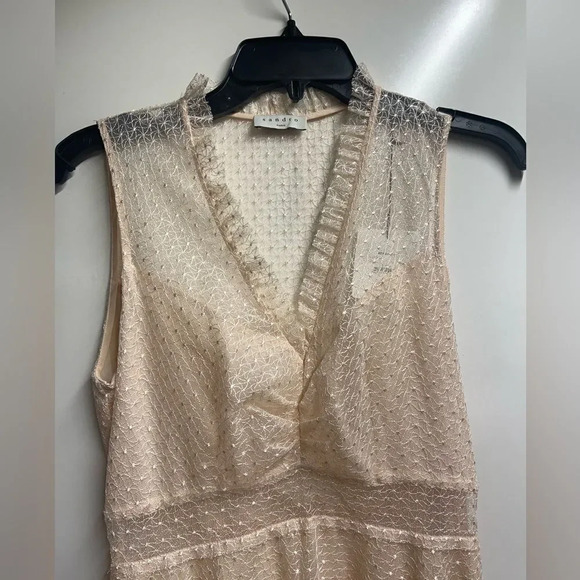 Sandro Cassy Mesh Lace A-Line Midi Dress V-Neck Womens Size 38 nwt - Picture 4 of 14